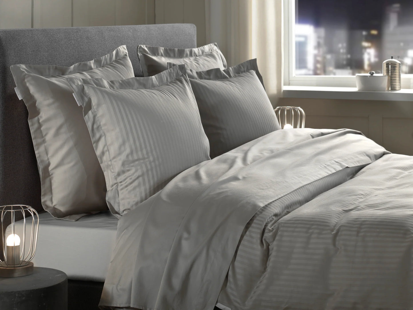 Glacier Grey Satin Stripe Duvet Cover Set