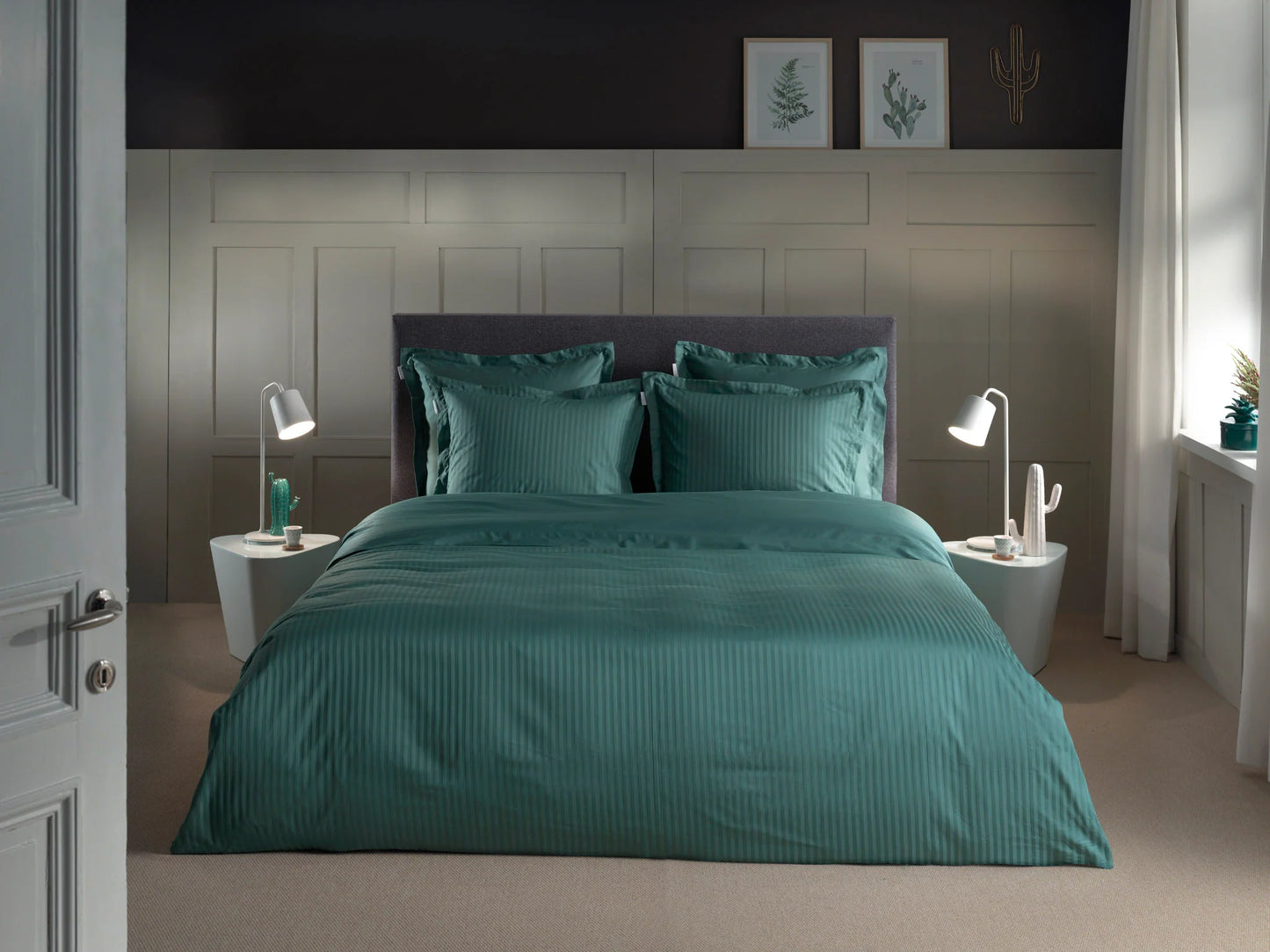 Mineral Green Satin Stripe Duvet Cover Set