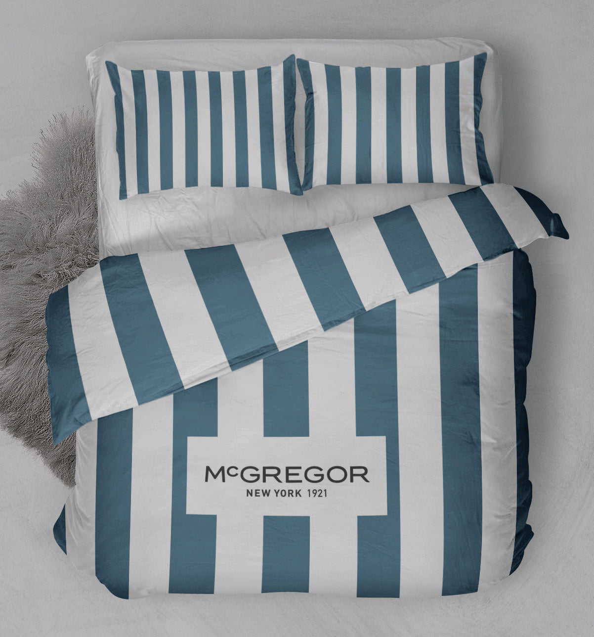 Milky Blue Striped Duvet Cover Set - 100% Cotton