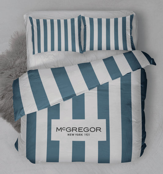 Milky Blue Striped Duvet Cover Set - 100% Cotton