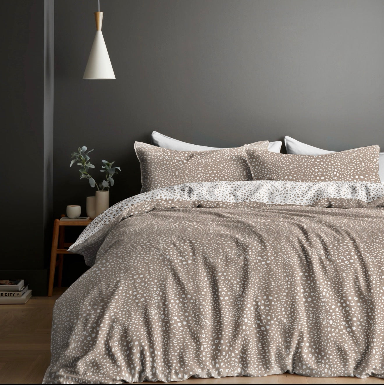 Taupe Dotty Duvet Cover Set - 100% Cotton