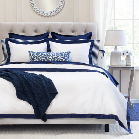 Noir Navy Blue Line Satin Duvet Cover Set