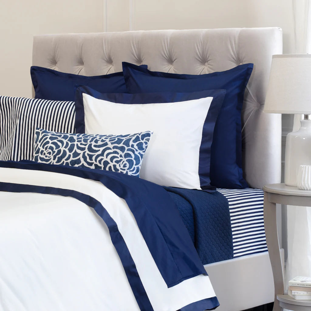 Noir Navy Blue Line Satin Duvet Cover Set