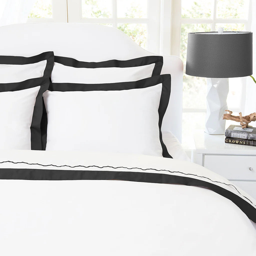 Noir Black Linen Satin Duvet Cover Set