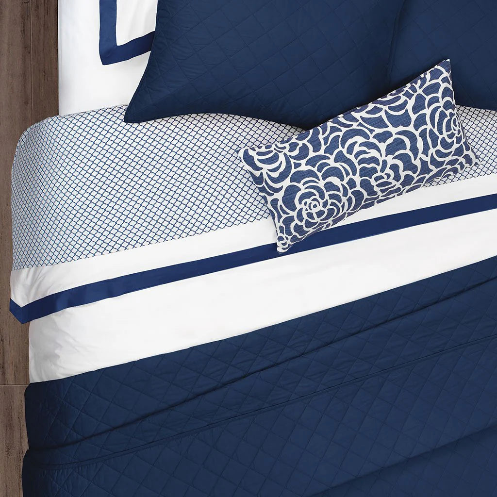 Noir Navy Blue Line Satin Duvet Cover Set