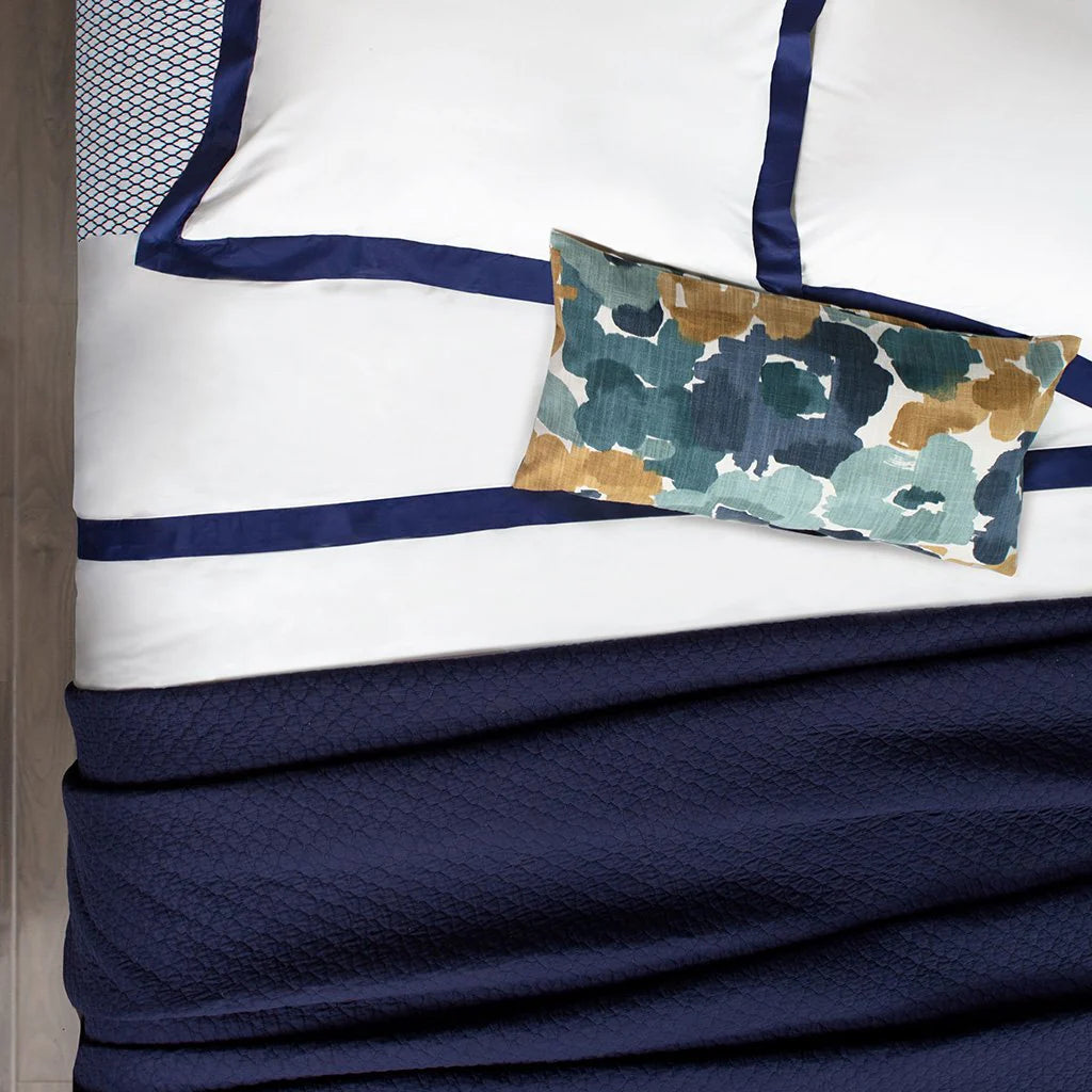 Noir Navy Blue Line Satin Duvet Cover Set